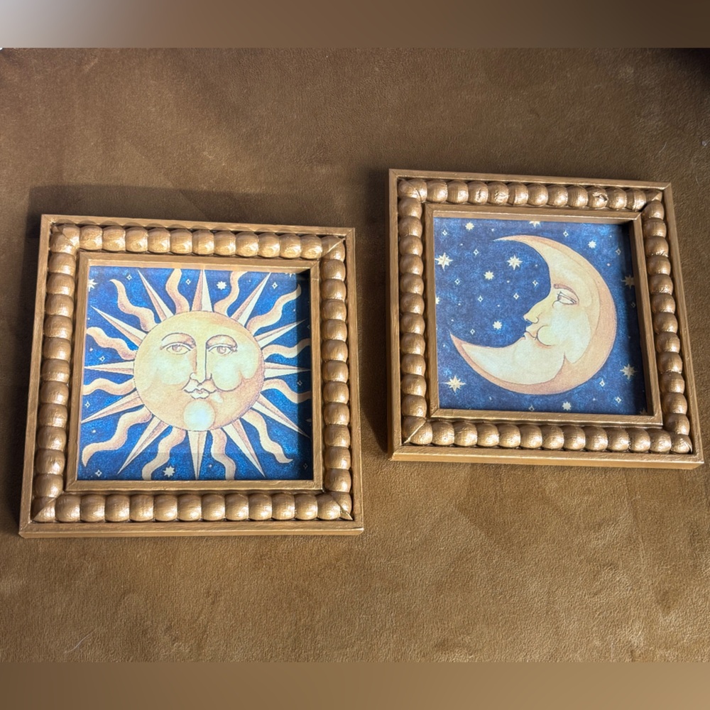 Celestial Moon & Stars Mary Beth Zeitz Gold Themed Copy Frame Art 5”x 5”